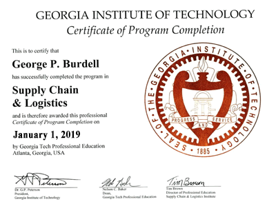 Photo of sample certificate