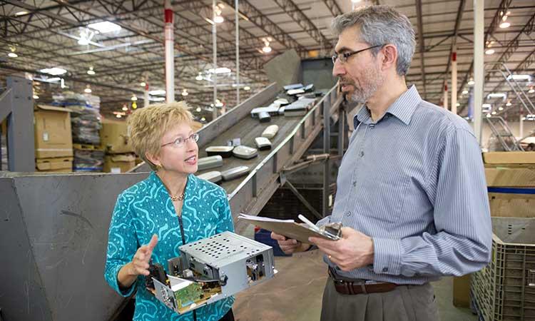 Valerie Thomas inside warehouse recycling ewaste