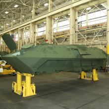 The blank hull of a Light Armored Vehicle ready for rebuild at the Marine Depot Maintenance Command in Albany, Georgia.