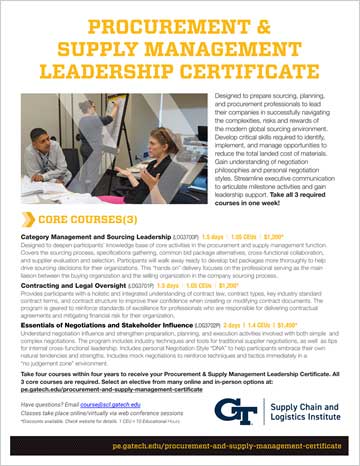 Procurement and Supply Management Leadership Certificate Flyer